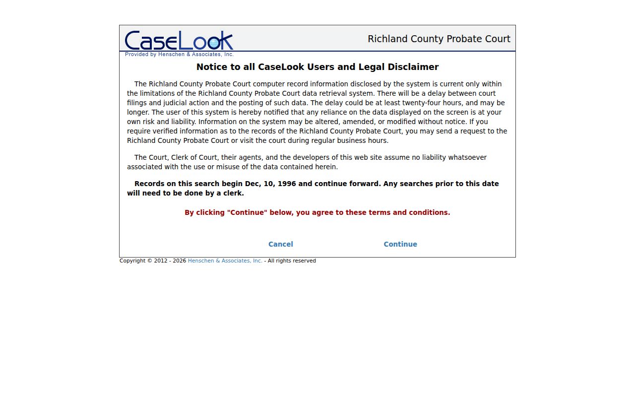 Richland County case search Probate CaseLook gateway