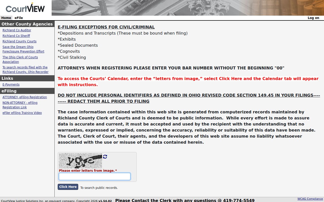 Richland County case search CourtView eServices gateway
