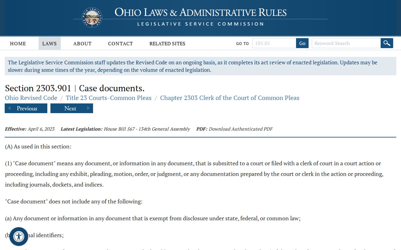 Richland County civil docket court-record restriction law