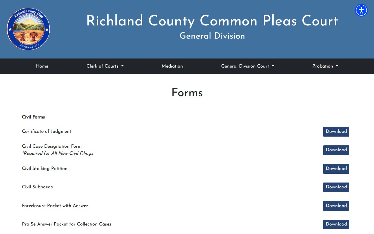 Richland County court records forms for public and hearing-record requests