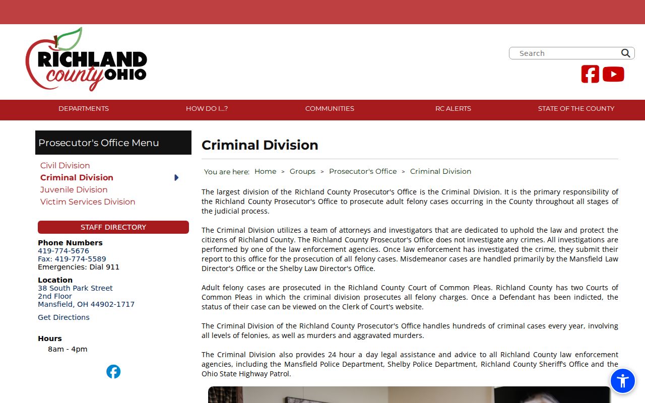 Richland County criminal docket information from the Prosecutor Criminal Division