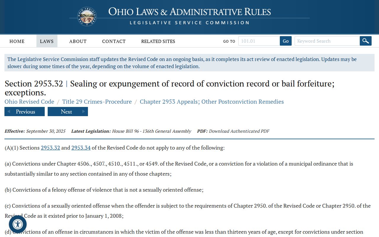 Richland County criminal docket sealing and expungement law