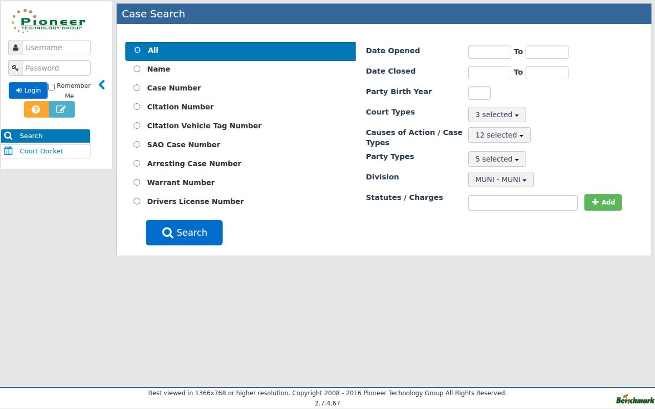 Mansfield court docket Benchmark case search controls