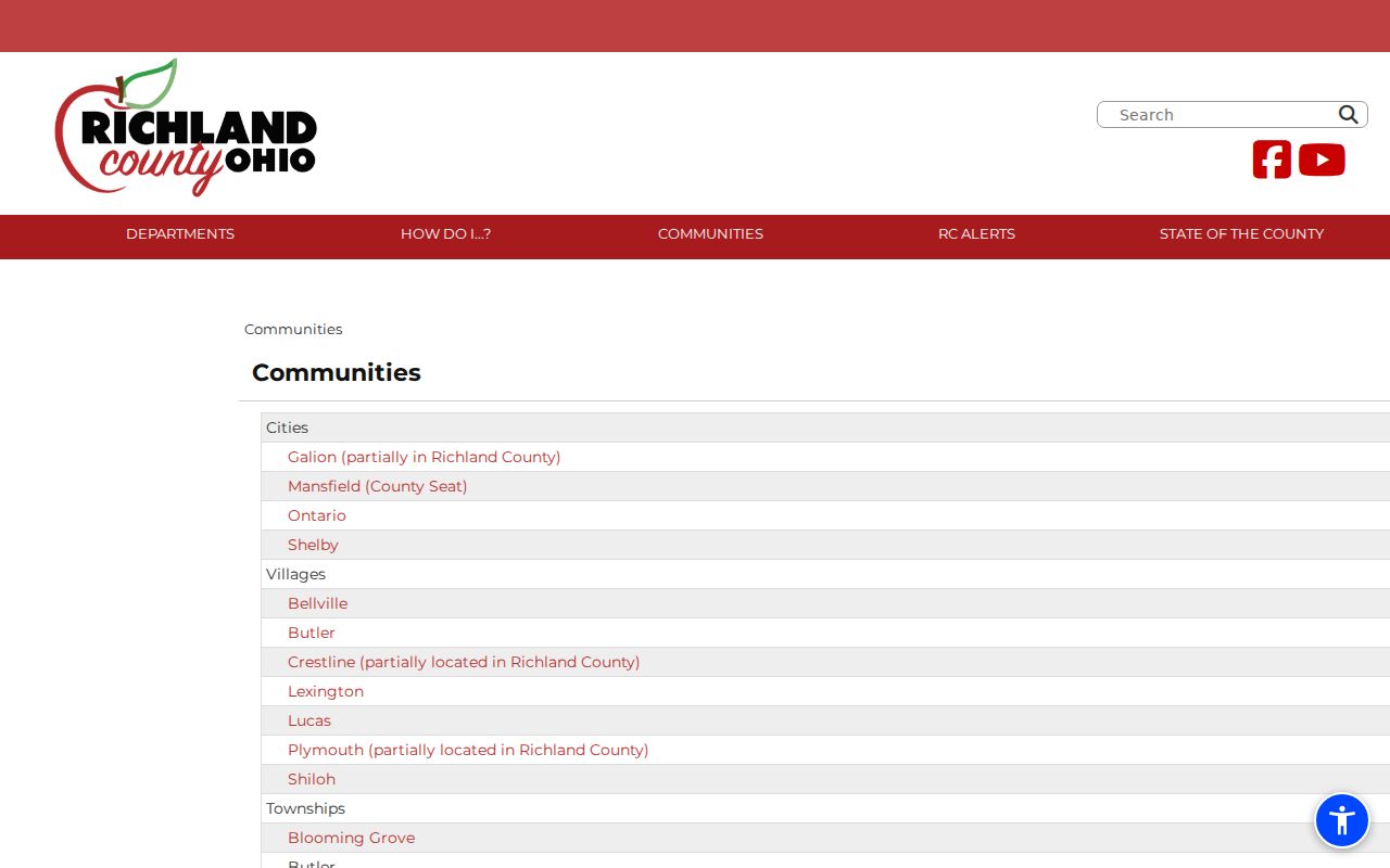 Richland County court docket official communities and city list