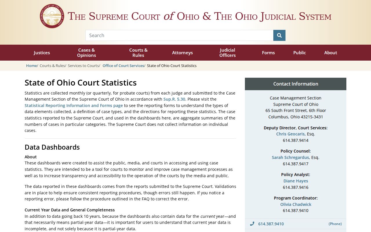 Richland County court docket Ohio court statistics dashboard