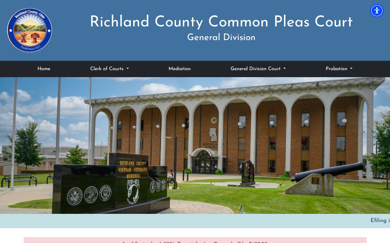 Richland County court docket Common Pleas official court landing page