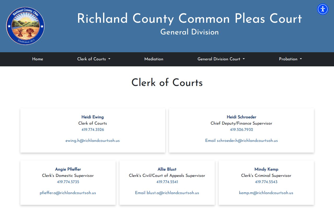 Richland County court docket Common Pleas Clerk official information page