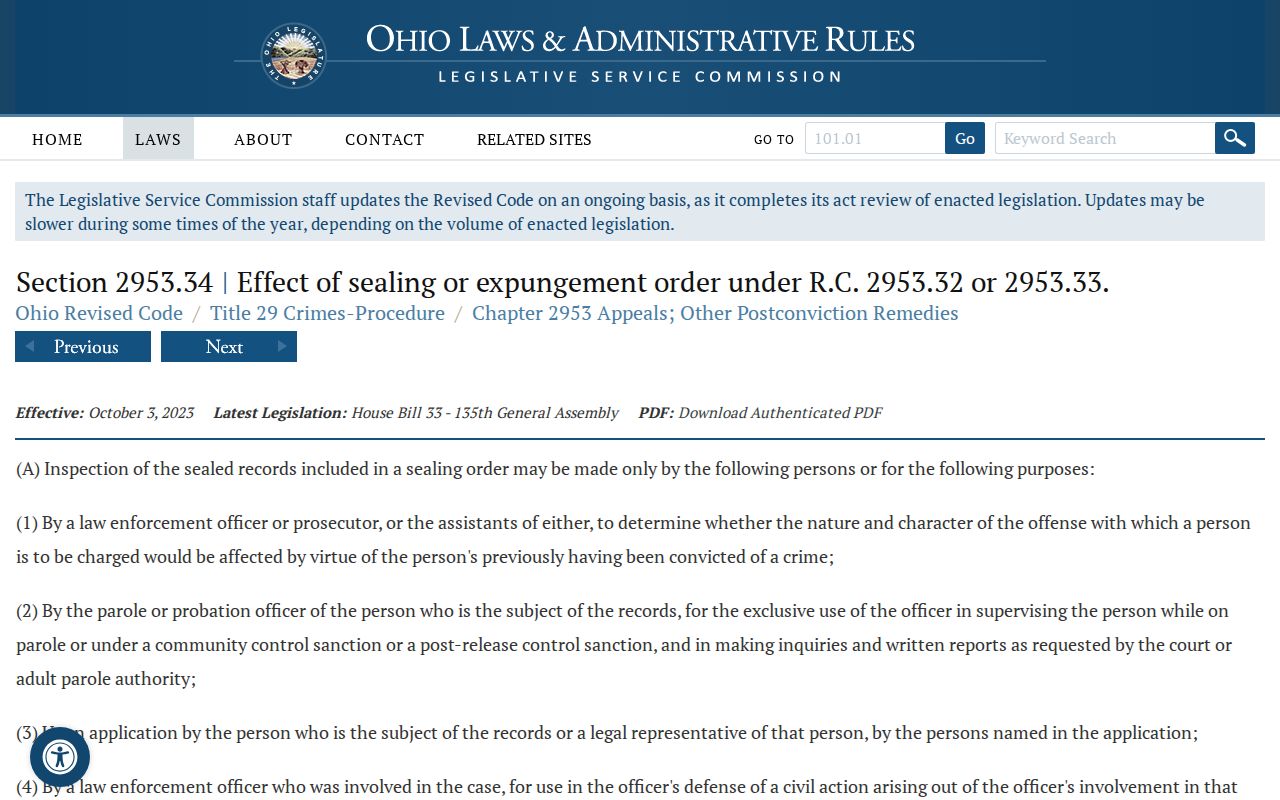 Richland County traffic court records sealing and expungement law reference