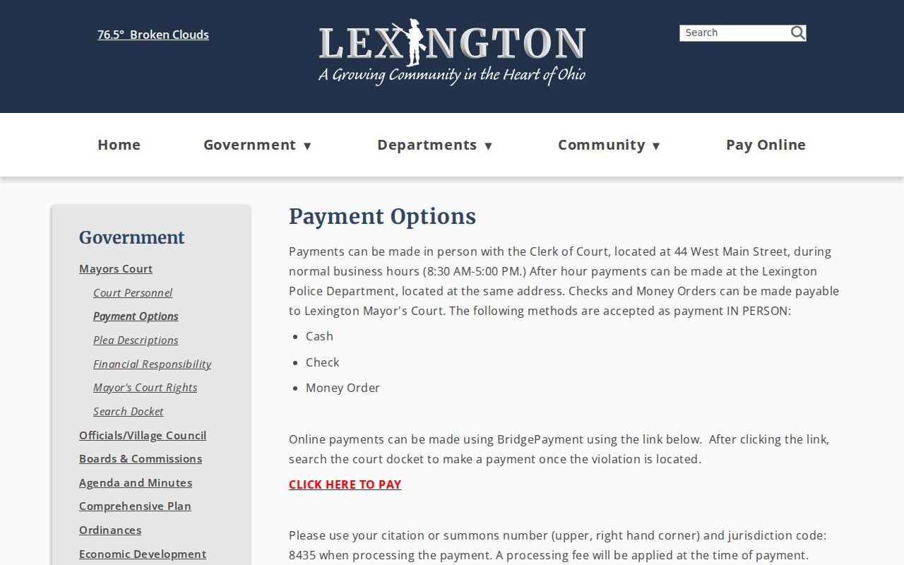 Richland County traffic court records Lexington citation payment options